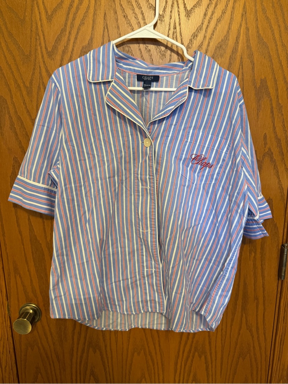 Chaps Red, Blue & White Striped Short Sleeve Pajama set with cropped pants